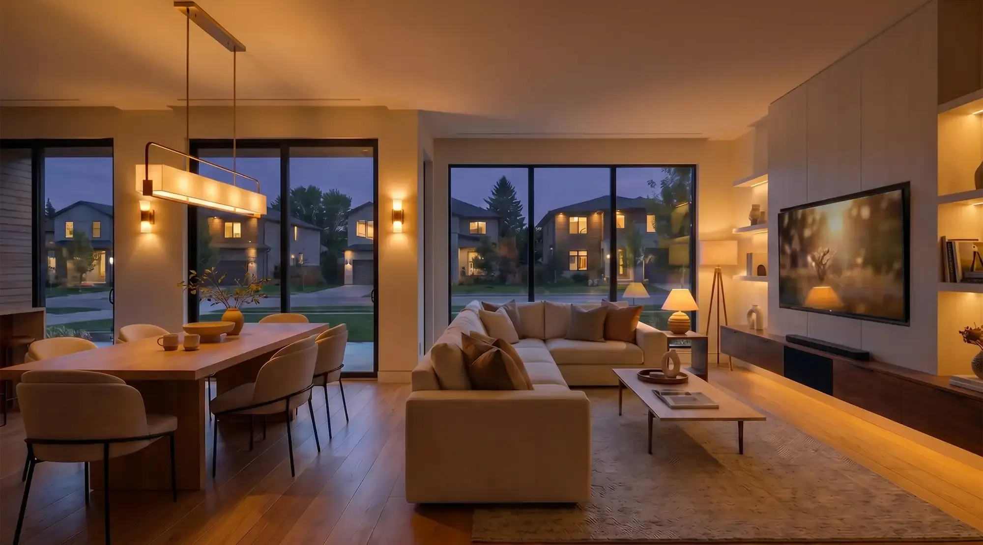 Empty living room transformed into fully staged listing photo using AI HomeDesign virtual staging